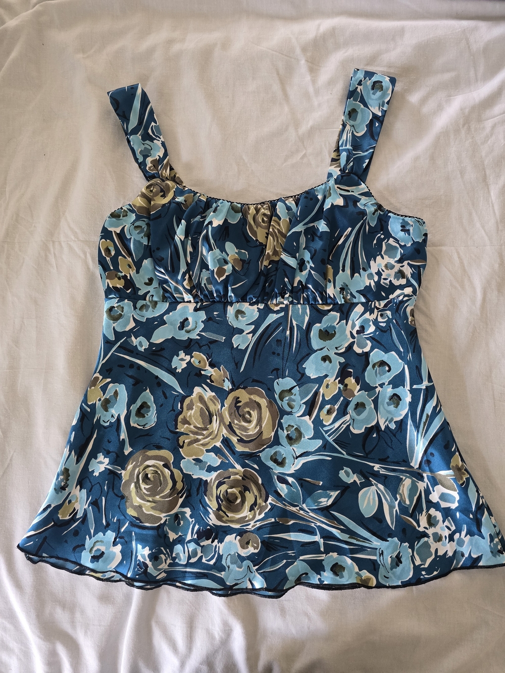 Ally B Blue Floral Camisole with Tan Accents